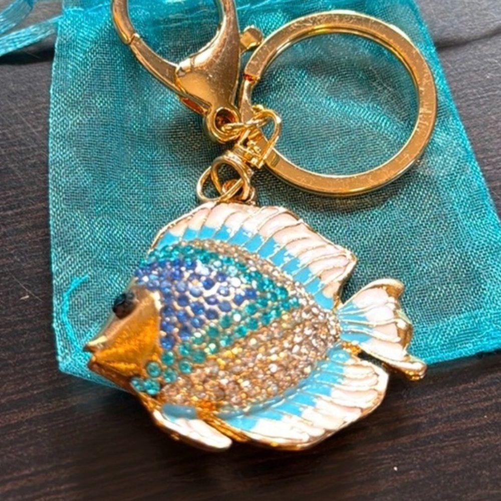 Tropical Fish Rhinestone Blue Key Ring Bag Charm NEW